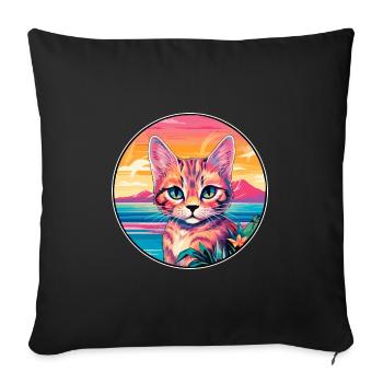 Khao Manee Chat Race Aquarelle Dessin animé Kawaii Pet - Housse de coussin décorative 45 x 45 cm - noir - Devant