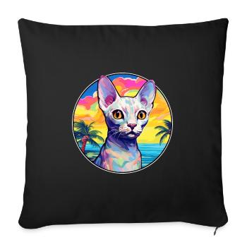 Devon Rex Cat Breed Watercolor Cartoon Kawaii Pet - Sofa pillowcase 17,3'' x 17,3'' (45 x 45 cm) - black - Front
