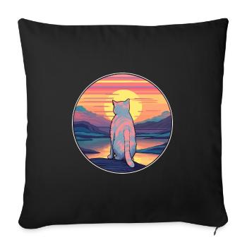 Katze buntes Aquarell Cartoon Kawaii Tier - Sofakissenbezug 45 x 45 cm - Schwarz - Vorne