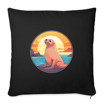 Lion de mer coloré aquarelle dessin animé kawaii animal - Housse de coussin décorative 45 x 45 cm - noir - Devant