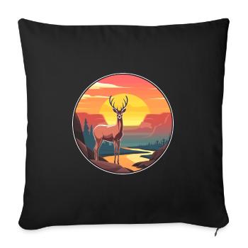 Cerf Aquarelle Colorée Dessin Animé Kawaii Animal - Housse de coussin décorative 45 x 45 cm - noir - Devant