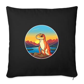Lizard Colorful Watercolor Cartoon Kawaii Animal - Sofa pillowcase 17,3'' x 17,3'' (45 x 45 cm) - black - Front