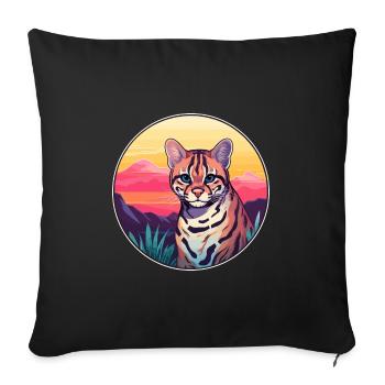 Ocelot Colorful Watercolor Cartoon Kawaii Animal - Sofa pillowcase 17,3'' x 17,3'' (45 x 45 cm) - black - Front