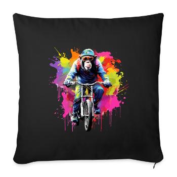 Affe mit Mountainbike Fahrrad Schimpanse Affen - Sofakissenbezug 45 x 45 cm - Schwarz - Vorne