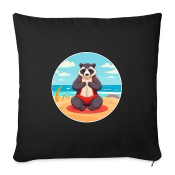 Blaireau Cartoon Yoga Plage Illustration D’été - Housse de coussin décorative 45 x 45 cm - noir - Devant