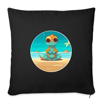 Chameleon Cartoon Yoga Beach Summer Illustration - Sofa pillowcase 17,3'' x 17,3'' (45 x 45 cm) - black - Front