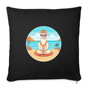 Alpaca Cartoon Yoga Beach Summer Illustration - Sofa pillowcase 17,3'' x 17,3'' (45 x 45 cm) - black - Front