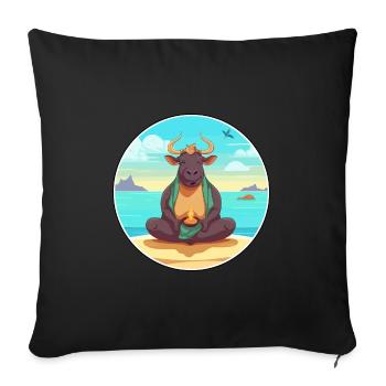 Bull Cartoon Yoga Beach Summer Illustration - Sofa pillowcase 17,3'' x 17,3'' (45 x 45 cm) - black - Front