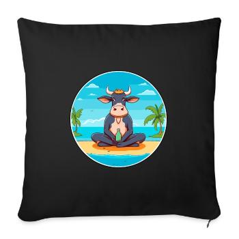Cow Cartoon Yoga Beach Summer Illustration - Sofa pillowcase 17,3'' x 17,3'' (45 x 45 cm) - black - Front