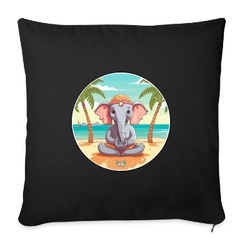 Éléphant Cartoon Yoga Plage Illustration D’été - Housse de coussin décorative 45 x 45 cm - noir - Devant