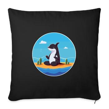 Orca Cartoon Yoga Beach Summer Illustration - Sofa pillowcase 17,3'' x 17,3'' (45 x 45 cm) - black - Front