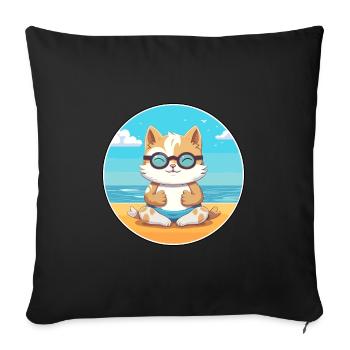 Kitten Cartoon Yoga Beach Summer Illustration - Sofa pillowcase 17,3'' x 17,3'' (45 x 45 cm) - black - Front