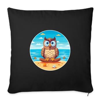 Owl Cartoon Yoga Beach Summer Illustration - Sofa pillowcase 17,3'' x 17,3'' (45 x 45 cm) - black - Front