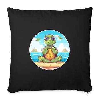 Turtle Cartoon Yoga Beach Summer Illustration - Sofa pillowcase 17,3'' x 17,3'' (45 x 45 cm) - black - Front