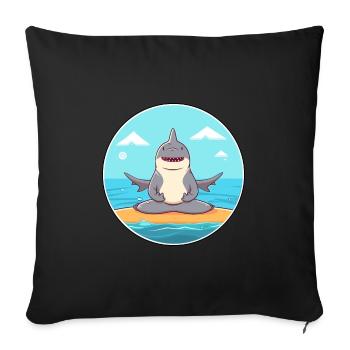 Shark Cartoon Yoga Beach Summer Illustration - Sofa pillowcase 17,3'' x 17,3'' (45 x 45 cm) - black - Front