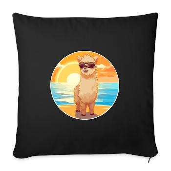 Alpaga drôle dessin animé Kawaii plage Illustration - Housse de coussin décorative 45 x 45 cm - noir - Devant