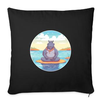 Hippo Cartoon Yoga Beach Summer Illustration - Sofa pillowcase 17,3'' x 17,3'' (45 x 45 cm) - black - Front