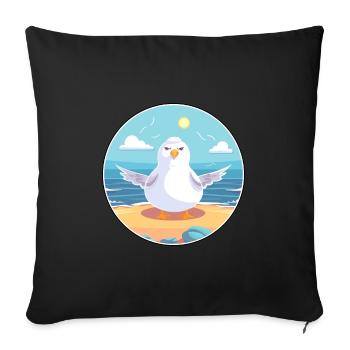 Mouette Cartoon Yoga Plage Illustration D’été - Housse de coussin décorative 45 x 45 cm - noir - Devant
