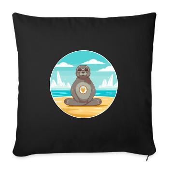 Phoque Dessin Animé Yoga Plage Été Illustration - Housse de coussin décorative 45 x 45 cm - noir - Devant