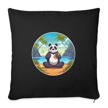 Panda Cartoon Yoga Plage Illustration D’été - Housse de coussin décorative 45 x 45 cm - noir - Devant