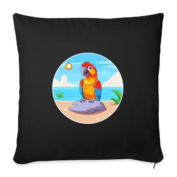 Parrot Cartoon Yoga Beach Summer Illustration - Sofa pillowcase 17,3'' x 17,3'' (45 x 45 cm) - black - Front