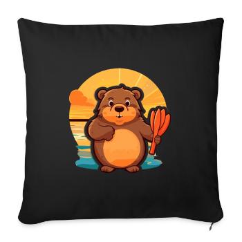 Beaver Funny Cartoon Kawaii Beach Illustration - Sofa pillowcase 17,3'' x 17,3'' (45 x 45 cm) - black - Front