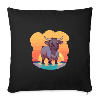 Bull Funny Cartoon Kawaii Beach Illustration - Sofa pillowcase 17,3'' x 17,3'' (45 x 45 cm) - black - Front