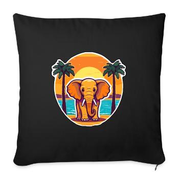 Elephant Funny Cartoon Kawaii Beach Illustration - Sofa pillowcase 17,3'' x 17,3'' (45 x 45 cm) - black - Front