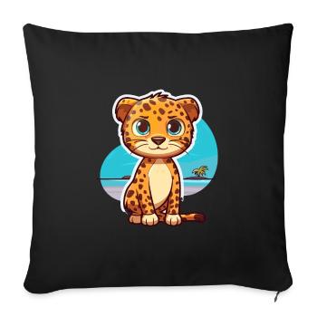 Leopard Lustige Karikatur Kawaii Strand Illustration - Sofakissenbezug 45 x 45 cm - Schwarz - Vorne
