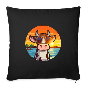Cow Funny Cartoon Kawaii Beach Illustration - Sofa pillowcase 17,3'' x 17,3'' (45 x 45 cm) - black - Front