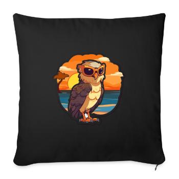Hawk Funny Cartoon Kawaii Beach Illustration - Sofa pillowcase 17,3'' x 17,3'' (45 x 45 cm) - black - Front