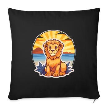 Lion Drôle Dessin Animé Kawaii Plage Illustration - Housse de coussin décorative 45 x 45 cm - noir - Devant