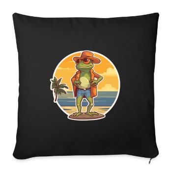 Grenouille drôle de dessin animé kawaii plage illustration - Housse de coussin décorative 45 x 45 cm - noir - Devant