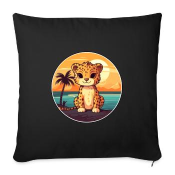 Jaguar Funny Cartoon Kawaii Beach Illustration - Sofa pillowcase 17,3'' x 17,3'' (45 x 45 cm) - black - Front