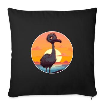 Ostrich Funny Cartoon Kawaii Beach Illustration - Sofa pillowcase 17,3'' x 17,3'' (45 x 45 cm) - black - Front