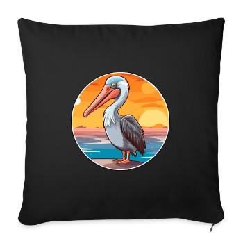 Pelican Funny Cartoon Kawaii Beach Illustration - Sofa pillowcase 17,3'' x 17,3'' (45 x 45 cm) - black - Front
