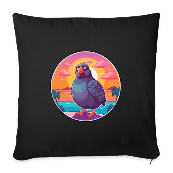 Pigeon Funny Cartoon Kawaii Beach Illustration - Sofa pillowcase 17,3'' x 17,3'' (45 x 45 cm) - black - Front