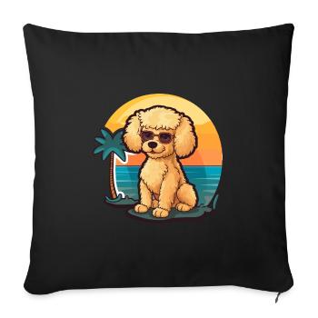 Caniche chien drôle dessin animé kawaii plage Illustration - Housse de coussin décorative 45 x 45 cm - noir - Devant