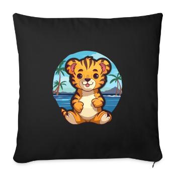 Tiger Funny Cartoon Kawaii Beach Illustration - Sofa pillowcase 17,3'' x 17,3'' (45 x 45 cm) - black - Front