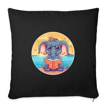 Éléphant Mignon Dessin Animé Drôle Kawaii Livre Plage - Housse de coussin décorative 45 x 45 cm - noir - Devant