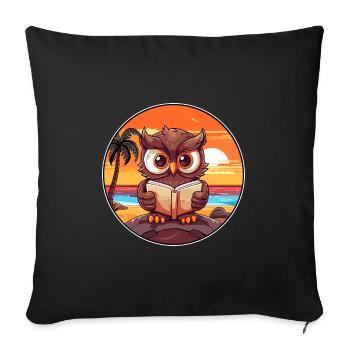 Eulen-niedlicher lustiger Cartoon Kawaii-Buch-Strand - Sofakissenbezug 45 x 45 cm - Schwarz - Vorne