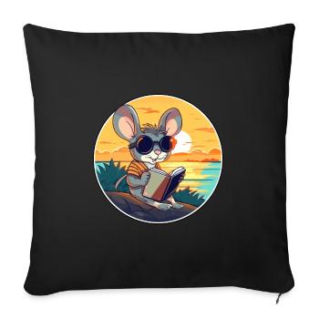 Mouse Cute Funny Cartoon Kawaii Book Beach - Sofa pillowcase 17,3'' x 17,3'' (45 x 45 cm) - black - Front