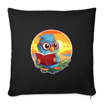 Parrot Cute Funny Cartoon Kawaii Book Beach - Sofa pillowcase 17,3'' x 17,3'' (45 x 45 cm) - black - Front