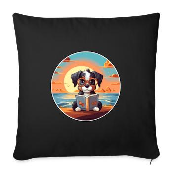 Poode Chien Mignon Drôle Dessin Animé Kawaii Livre Plage - Housse de coussin décorative 45 x 45 cm - noir - Devant