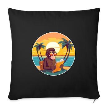 Affe-niedlicher lustiger Cartoon Kawaii-Buch-Strand - Sofakissenbezug 45 x 45 cm - Schwarz - Vorne