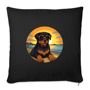 Rottweiler Chien Drôle De Dessin Animé Kawaii Livre Plage - Housse de coussin décorative 45 x 45 cm - noir - Devant