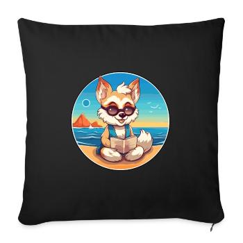 Wolf Cute Funny Cartoon Kawaii Book Beach - Sofa pillowcase 17,3'' x 17,3'' (45 x 45 cm) - black - Front