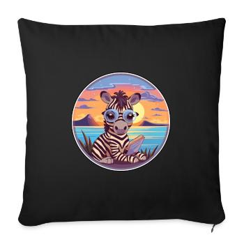 Zebra-niedlicher lustiger Cartoon Kawaii-Buch-Strand - Sofakissenbezug 45 x 45 cm - Schwarz - Vorne