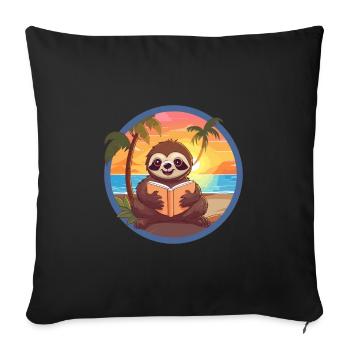 Faultier, niedlich, lustig, Cartoon, Kawaii, Buch, Strand - Sofakissenbezug 45 x 45 cm - Schwarz - Vorne