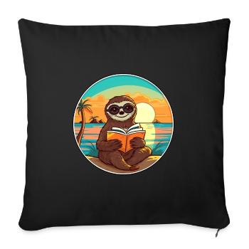 Faultier, niedlich, lustig, Cartoon, Kawaii, Buch, Strand - Sofakissenbezug 45 x 45 cm - Schwarz - Vorne
